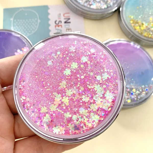 Quicksand double sided folding makeup mirror easy carry round small mirror mini flip portable mirror