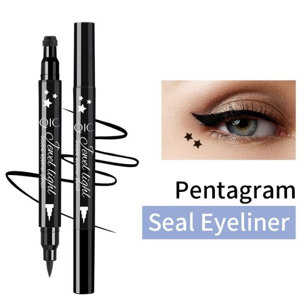 QIC pattern embellished seal eyeliner makeup double-ended eyeliner waterproof and sweat-proof quick-drying and not easy to smudge