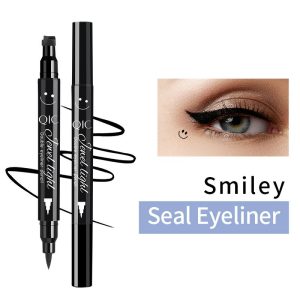 QIC pattern embellished seal eyeliner makeup double-ended eyeliner waterproof and sweat-proof quick-drying and not easy to smudge