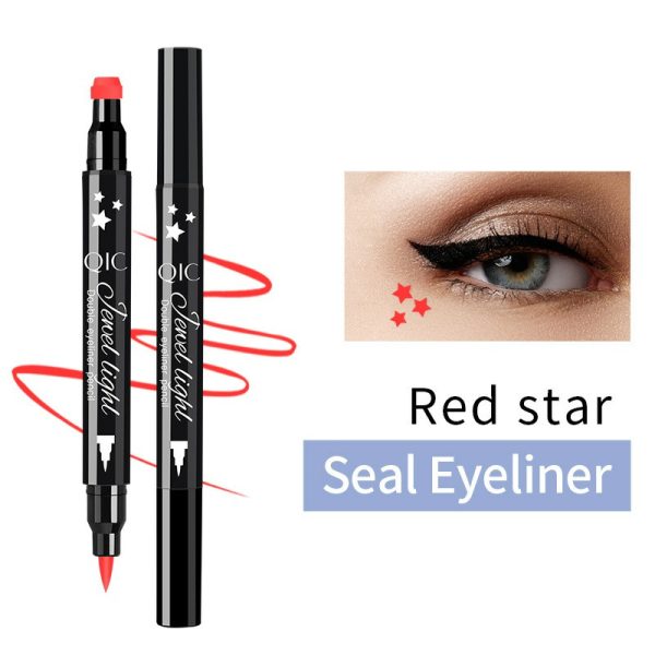 QIC pattern embellished seal eyeliner makeup double-ended eyeliner waterproof and sweat-proof quick-drying and not easy to smudge