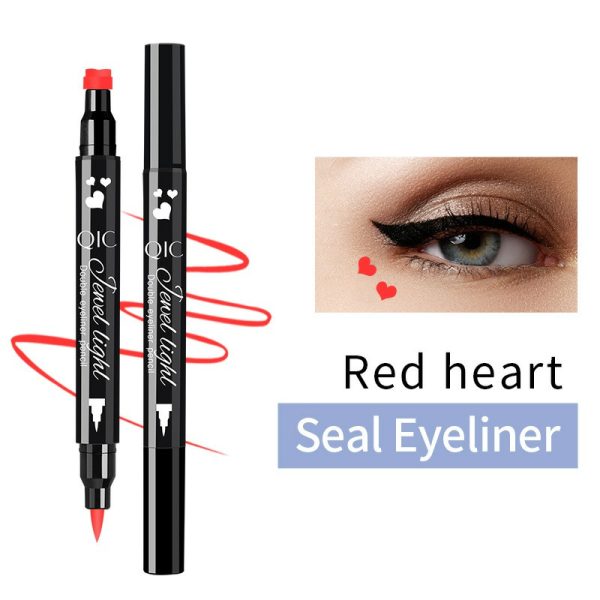 QIC pattern embellished seal eyeliner makeup double-ended eyeliner waterproof and sweat-proof quick-drying and not easy to smudge