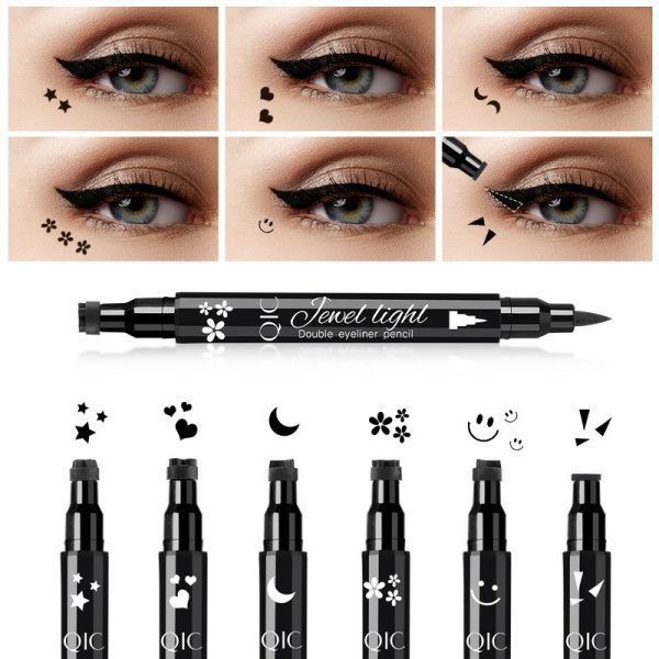 QIC pattern embellished seal eyeliner makeup double-ended eyeliner waterproof and sweat-proof quick-drying and not easy to smudge