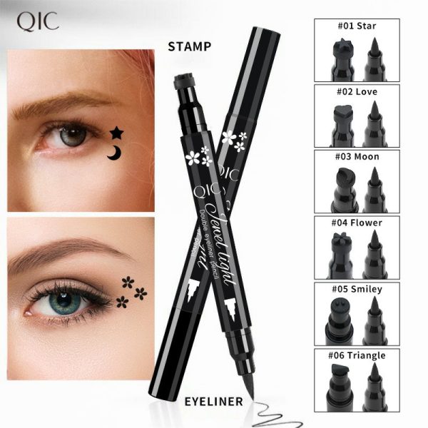 QIC pattern embellished seal eyeliner makeup double-ended eyeliner waterproof and sweat-proof quick-drying and not easy to smudge