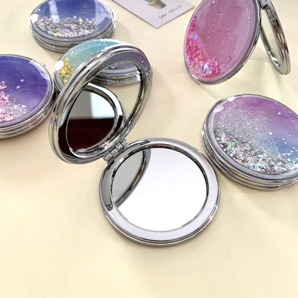 Quicksand double sided folding makeup mirror easy carry round small mirror mini flip portable mirror