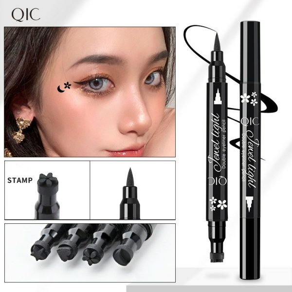 QIC pattern embellished seal eyeliner makeup double-ended eyeliner waterproof and sweat-proof quick-drying and not easy to smudge