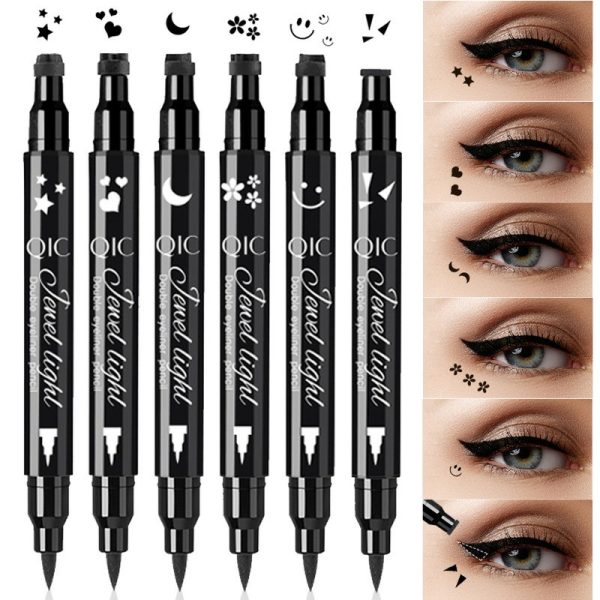 QIC pattern embellished seal eyeliner makeup double-ended eyeliner waterproof and sweat-proof quick-drying and not easy to smudge