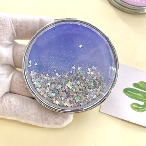 Quicksand double sided folding makeup mirror easy carry round small mirror mini flip portable mirror