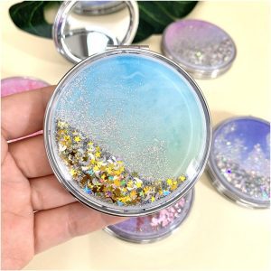Quicksand double sided folding makeup mirror easy carry round small mirror mini flip portable mirror