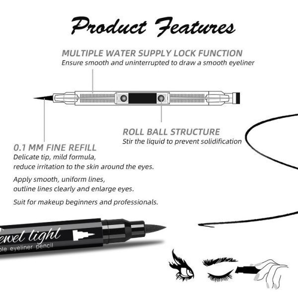 QIC pattern embellished seal eyeliner makeup double-ended eyeliner waterproof and sweat-proof quick-drying and not easy to smudge
