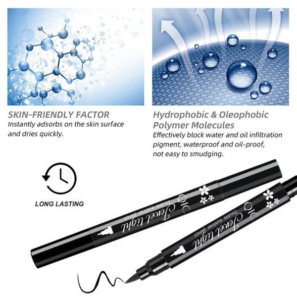 QIC pattern embellished seal eyeliner makeup double-ended eyeliner waterproof and sweat-proof quick-drying and not easy to smudge