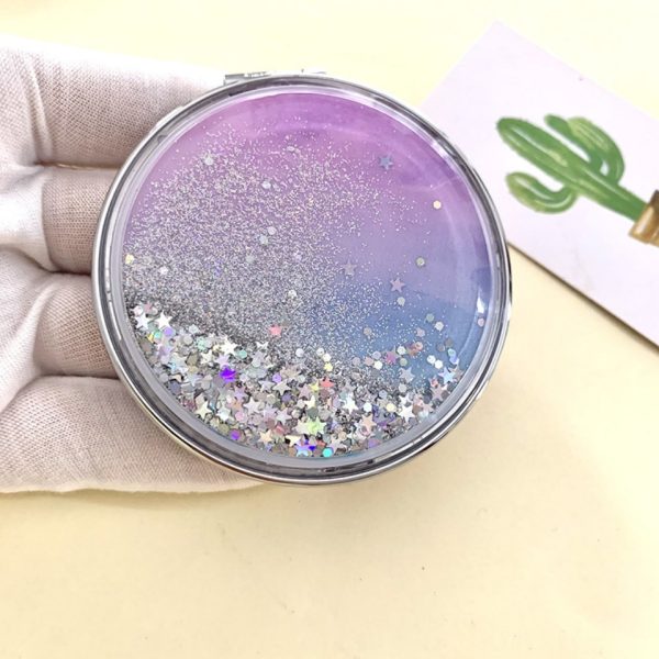 Quicksand double sided folding makeup mirror easy carry round small mirror mini flip portable mirror