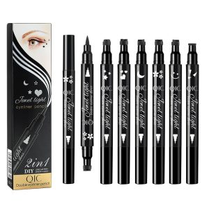 QIC pattern embellished seal eyeliner makeup double-ended eyeliner waterproof and sweat-proof quick-drying and not easy to smudge