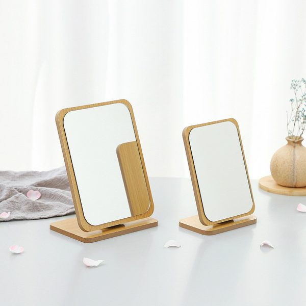 Simple wooden makeup mirror desktop folding makeup mirror rotating desktop makeup mirror high-definition makeup mirror portable mirror angle adjustable square mirror beauty mirror