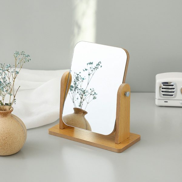Simple wooden makeup mirror desktop folding makeup mirror rotating desktop makeup mirror high-definition makeup mirror portable mirror angle adjustable square mirror beauty mirror
