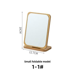 Simple wooden makeup mirror desktop folding makeup mirror rotating desktop makeup mirror high-definition makeup mirror portable mirror angle adjustable square mirror beauty mirror
