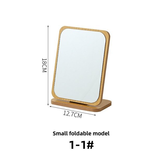 Simple wooden makeup mirror desktop folding makeup mirror rotating desktop makeup mirror high-definition makeup mirror portable mirror angle adjustable square mirror beauty mirror