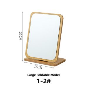 Simple wooden makeup mirror desktop folding makeup mirror rotating desktop makeup mirror high-definition makeup mirror portable mirror angle adjustable square mirror beauty mirror