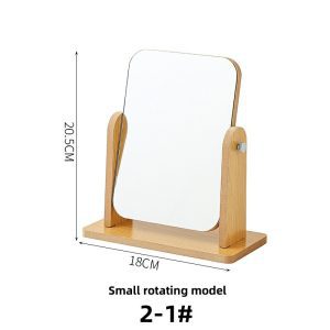 Simple wooden makeup mirror desktop folding makeup mirror rotating desktop makeup mirror high-definition makeup mirror portable mirror angle adjustable square mirror beauty mirror