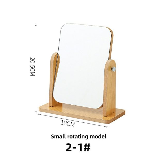 Simple wooden makeup mirror desktop folding makeup mirror rotating desktop makeup mirror high-definition makeup mirror portable mirror angle adjustable square mirror beauty mirror
