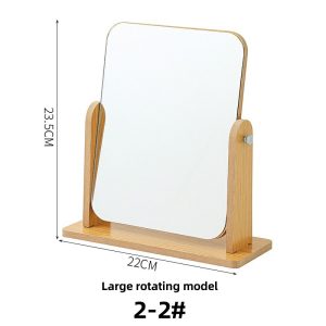 Simple wooden makeup mirror desktop folding makeup mirror rotating desktop makeup mirror high-definition makeup mirror portable mirror angle adjustable square mirror beauty mirror