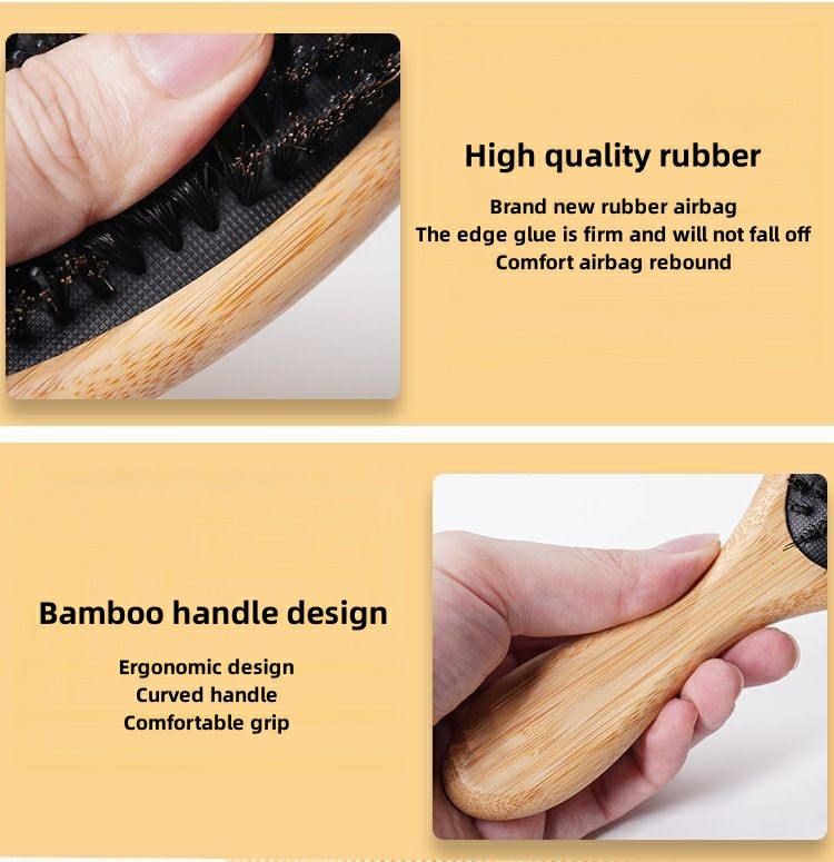 Boar bristle bamboo air cushion comb scalp massage comfortable and cute ...