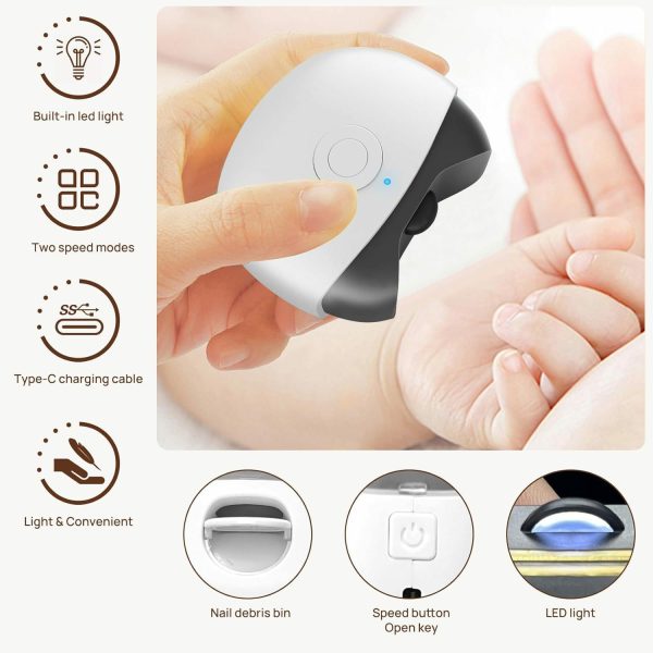 Electric nail clippers, low noise, anti-pinch automatic nail clippers, adult manicure and nail grinder, two-in-one baby electric nail grinder, low speed and high speed, two gears adjustable