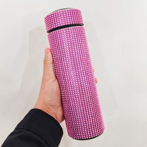 Thermos Cup Cold Cup Diamond 500ml (17oz) Stainless Steel Straight Thermos Cup Smart Thermos Cup Straight Cup LED Temperature Display Water Cup Home Office Portable Large Capacity Car Cup With Stainless Steel Filter Vacuum Cup Diamond Stainless Steel Straight Thermos Cup