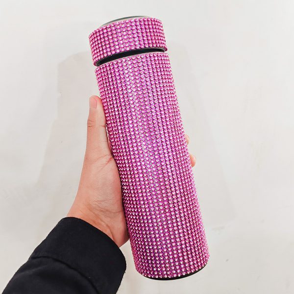 Thermos Cup Cold Cup Diamond 500ml (17oz) Stainless Steel Straight Thermos Cup Smart Thermos Cup Straight Cup LED Temperature Display Water Cup Home Office Portable Large Capacity Car Cup With Stainless Steel Filter Vacuum Cup Diamond Stainless Steel Straight Thermos Cup