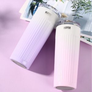 304 stainless steel thermos cup cold cup fashion straw cup simple water cup portable car office coffee cup vacuum cup 500ml (17oz) thermos straw cup