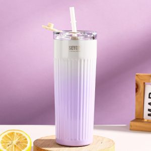 304 stainless steel thermos cup cold cup fashion straw cup simple water cup portable car office coffee cup vacuum cup 500ml (17oz) thermos straw cup