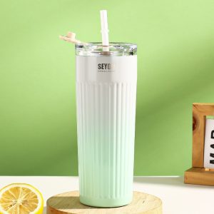 304 stainless steel thermos cup cold cup fashion straw cup simple water cup portable car office coffee cup vacuum cup 500ml (17oz) thermos straw cup