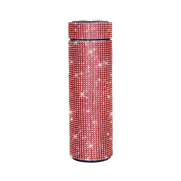 Thermos Cup Cold Cup Diamond 500ml (17oz) Stainless Steel Straight Thermos Cup Smart Thermos Cup Straight Cup LED Temperature Display Water Cup Home Office Portable Large Capacity Car Cup With Stainless Steel Filter Vacuum Cup Diamond Stainless Steel Straight Thermos Cup