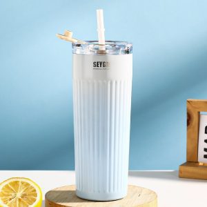 304 stainless steel thermos cup cold cup fashion straw cup simple water cup portable car office coffee cup vacuum cup 500ml (17oz) thermos straw cup