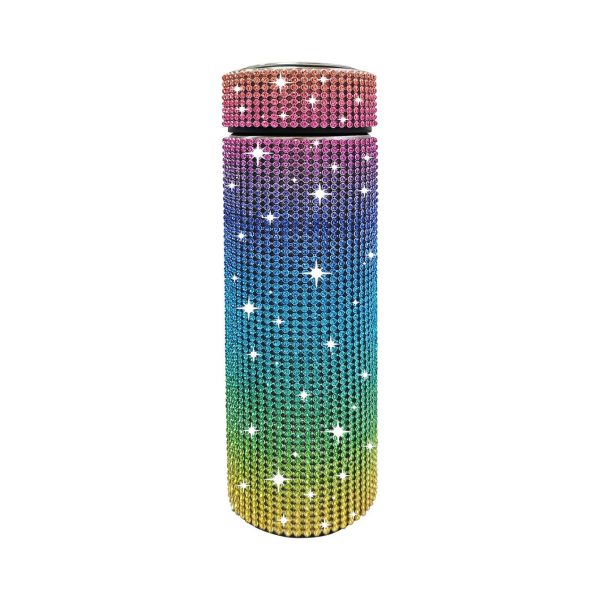 Thermos Cup Cold Cup Diamond 500ml (17oz) Stainless Steel Straight Thermos Cup Smart Thermos Cup Straight Cup LED Temperature Display Water Cup Home Office Portable Large Capacity Car Cup With Stainless Steel Filter Vacuum Cup Diamond Stainless Steel Straight Thermos Cup