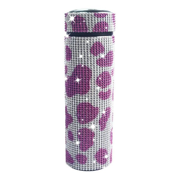 Thermos Cup Cold Cup Diamond 500ml (17oz) Stainless Steel Straight Thermos Cup Smart Thermos Cup Straight Cup LED Temperature Display Water Cup Home Office Portable Large Capacity Car Cup With Stainless Steel Filter Vacuum Cup Diamond Stainless Steel Straight Thermos Cup