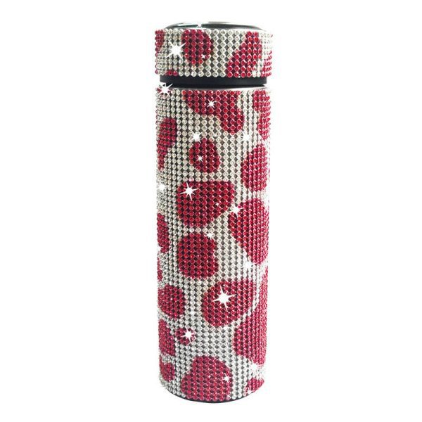 Thermos Cup Cold Cup Diamond 500ml (17oz) Stainless Steel Straight Thermos Cup Smart Thermos Cup Straight Cup LED Temperature Display Water Cup Home Office Portable Large Capacity Car Cup With Stainless Steel Filter Vacuum Cup Diamond Stainless Steel Straight Thermos Cup
