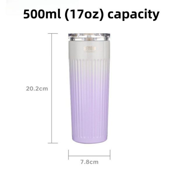 304 stainless steel thermos cup cold cup fashion straw cup simple water cup portable car office coffee cup vacuum cup 500ml (17oz) thermos straw cup