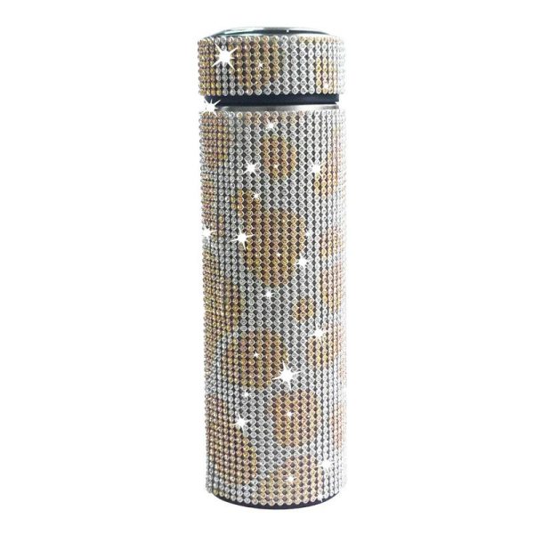 Thermos Cup Cold Cup Diamond 500ml (17oz) Stainless Steel Straight Thermos Cup Smart Thermos Cup Straight Cup LED Temperature Display Water Cup Home Office Portable Large Capacity Car Cup With Stainless Steel Filter Vacuum Cup Diamond Stainless Steel Straight Thermos Cup