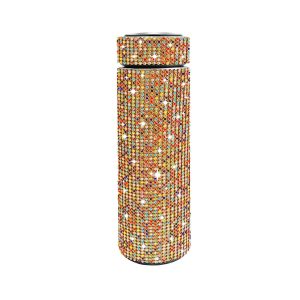 Thermos Cup Cold Cup Diamond 500ml (17oz) Stainless Steel Straight Thermos Cup Smart Thermos Cup Straight Cup LED Temperature Display Water Cup Home Office Portable Large Capacity Car Cup With Stainless Steel Filter Vacuum Cup Diamond Stainless Steel Straight Thermos Cup