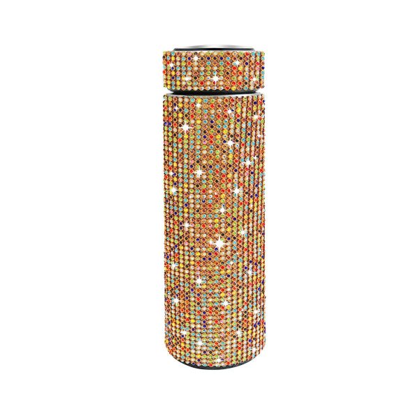 Thermos Cup Cold Cup Diamond 500ml (17oz) Stainless Steel Straight Thermos Cup Smart Thermos Cup Straight Cup LED Temperature Display Water Cup Home Office Portable Large Capacity Car Cup With Stainless Steel Filter Vacuum Cup Diamond Stainless Steel Straight Thermos Cup