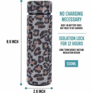 Thermos Cup Cold Cup Diamond 500ml (17oz) Stainless Steel Straight Thermos Cup Smart Thermos Cup Straight Cup LED Temperature Display Water Cup Home Office Portable Large Capacity Car Cup With Stainless Steel Filter Vacuum Cup Diamond Stainless Steel Straight Thermos Cup