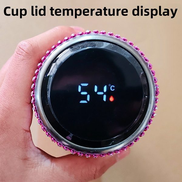 Thermos Cup Cold Cup Diamond 500ml (17oz) Stainless Steel Straight Thermos Cup Smart Thermos Cup Straight Cup LED Temperature Display Water Cup Home Office Portable Large Capacity Car Cup With Stainless Steel Filter Vacuum Cup Diamond Stainless Steel Straight Thermos Cup