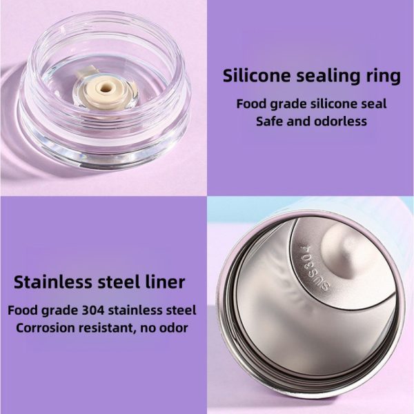 304 stainless steel thermos cup cold cup fashion straw cup simple water cup portable car office coffee cup vacuum cup 500ml (17oz) thermos straw cup