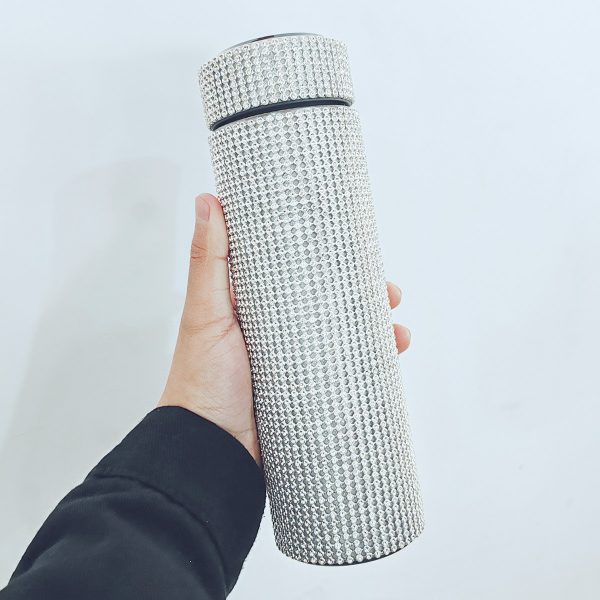 Thermos Cup Cold Cup Diamond 500ml (17oz) Stainless Steel Straight Thermos Cup Smart Thermos Cup Straight Cup LED Temperature Display Water Cup Home Office Portable Large Capacity Car Cup With Stainless Steel Filter Vacuum Cup Diamond Stainless Steel Straight Thermos Cup