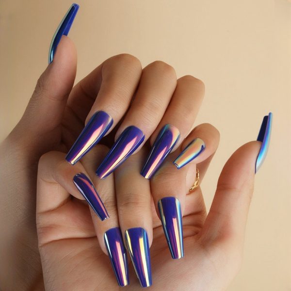 Magic mirror aurora laser long T nail flash wear nail nail nail piece long wear nail medium length T nail fake nail piece finished nail piece