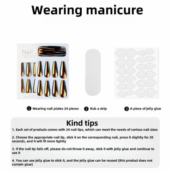 Magic mirror aurora laser long T nail flash wear nail nail nail piece long wear nail medium length T nail fake nail piece finished nail piece