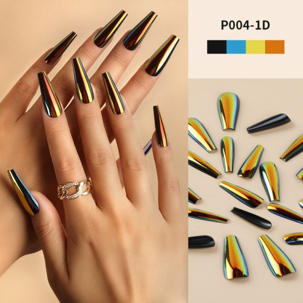Magic mirror aurora laser long T nail flash wear nail nail nail piece long wear nail medium length T nail fake nail piece finished nail piece