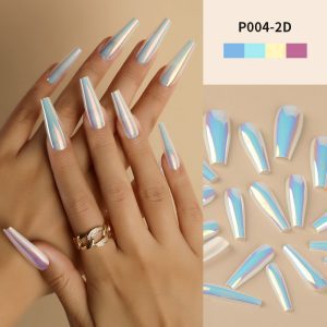 Magic mirror aurora laser long T nail flash wear nail nail nail piece long wear nail medium length T nail fake nail piece finished nail piece
