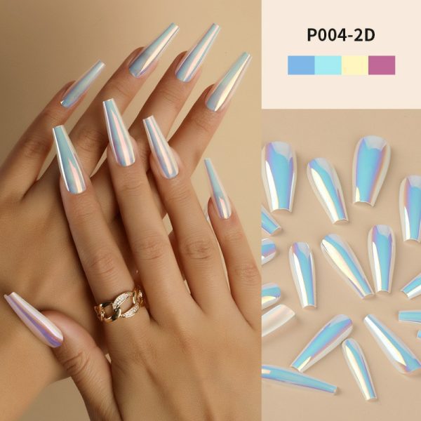 Magic mirror aurora laser long T nail flash wear nail nail nail piece long wear nail medium length T nail fake nail piece finished nail piece