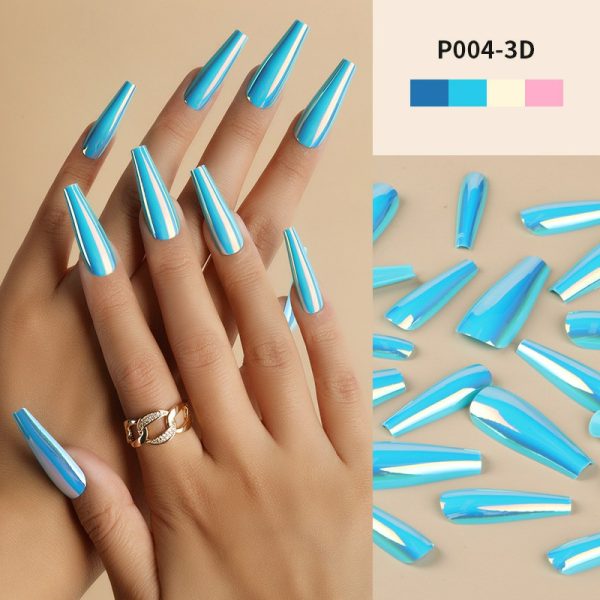 Magic mirror aurora laser long T nail flash wear nail nail nail piece long wear nail medium length T nail fake nail piece finished nail piece
